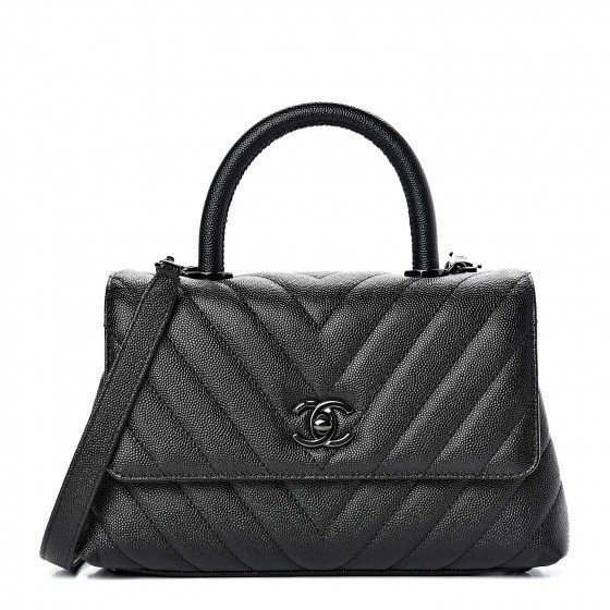 CHANEL Caviar Chevron Quilted Mini Coco Handle Flap So Black | Fashionphile