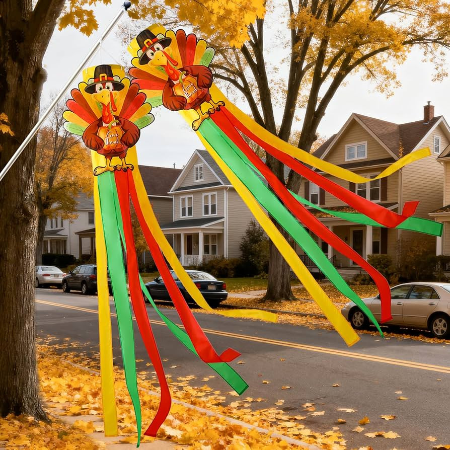 2Pcs 55in Fall Thanksgiving Turkey Windsocks, Vintage Fall Hanging Wind Sock Decor, Thanksgiving ... | Amazon (US)