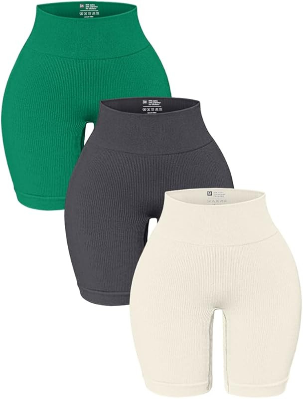 OQQ 3 Pack High Waisted Yoga Shorts for Women Ribbed Seamless Tummy Control Workout Athletic Shor... | Amazon (US)