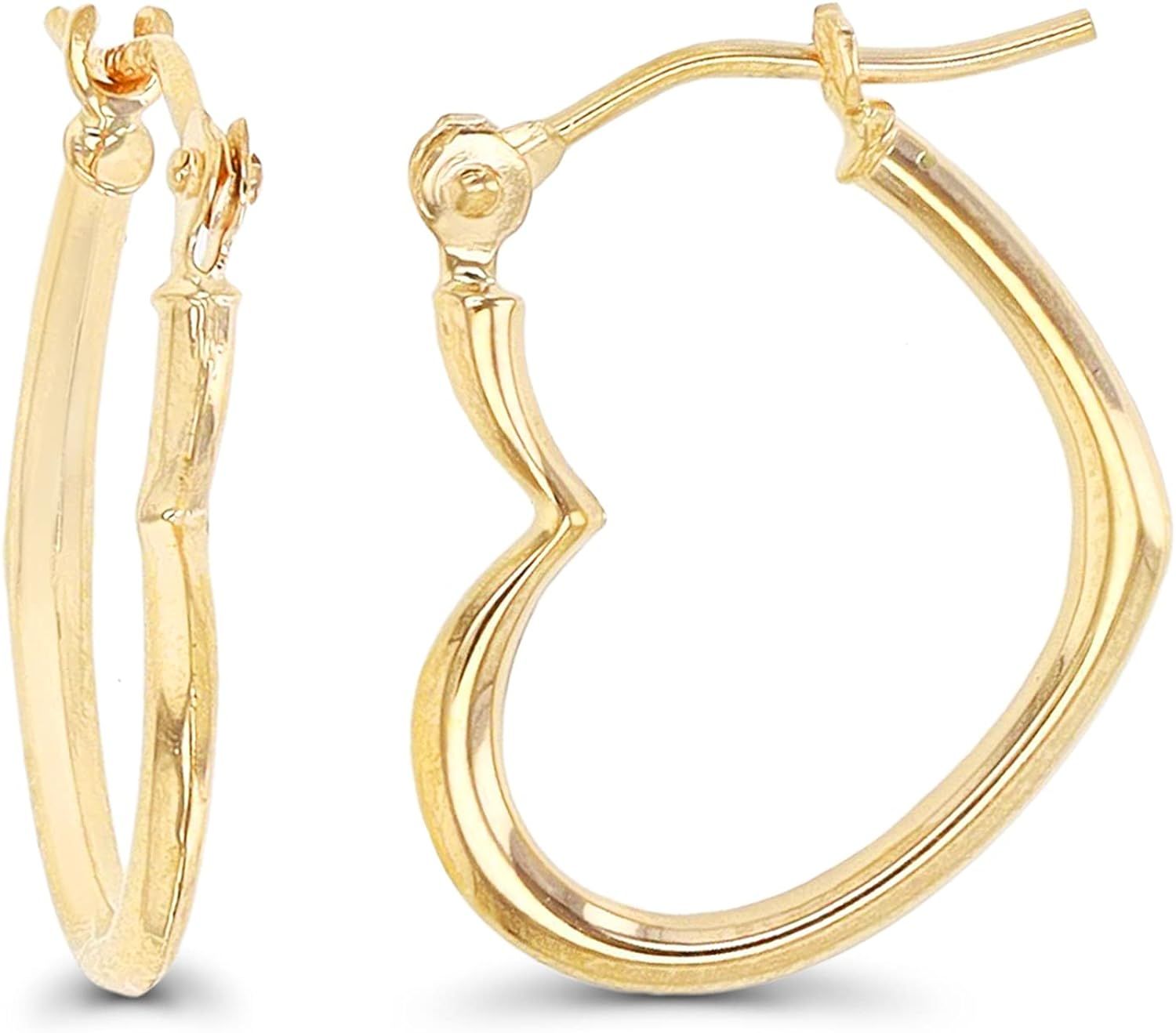 14K Gold Solid Hypoallergenic Heart Hoop Earrings - Tricolor Gold, Two Tone, Heart Shaped, Triple... | Amazon (US)