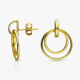 Signature Gold Plated Double Circle Drop Earrings | John Greed Jewellery (UK)