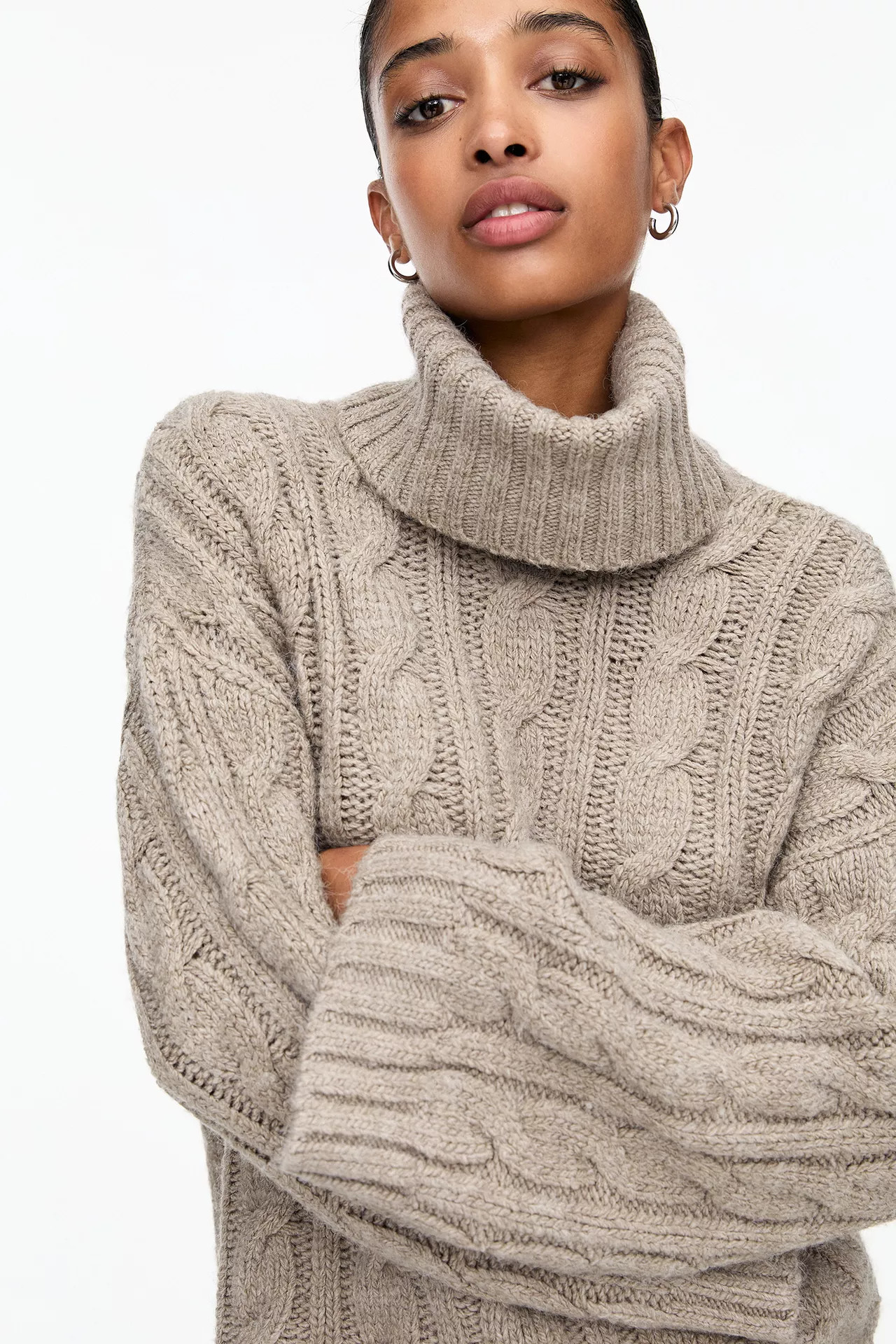 Cable-knit high neck jumper | PULL and BEAR UK