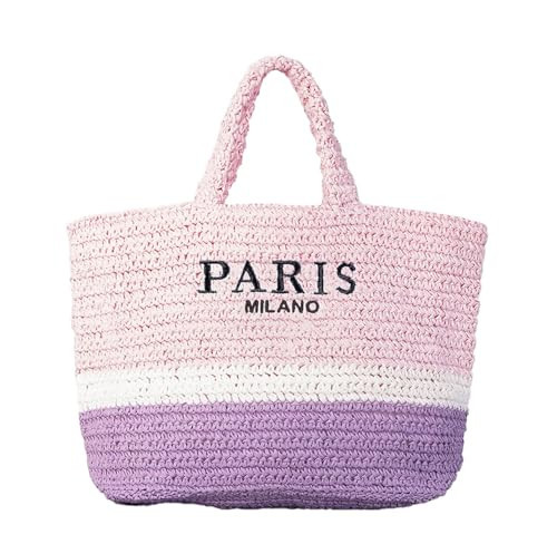 OWGSEE Large Straw Beach Bag for Women Summer Woven Shoulder Tote Bag Straw Purses and Handbags for Vacation (Pink) | Amazon (US)