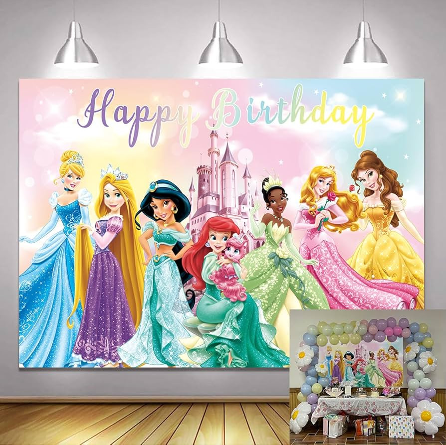 Princess Party Photography Backdrop Princess Happy Birthday Party Photography Backdrop Girls Baby... | Amazon (US)
