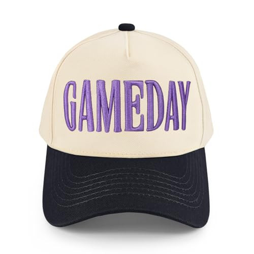 Game Day Hat for Women Men Vintage Embroidered Football Softball Basketball Caps World Soccer Cup Hats Gifts (Game Day, Black and Purple) | Amazon (US)