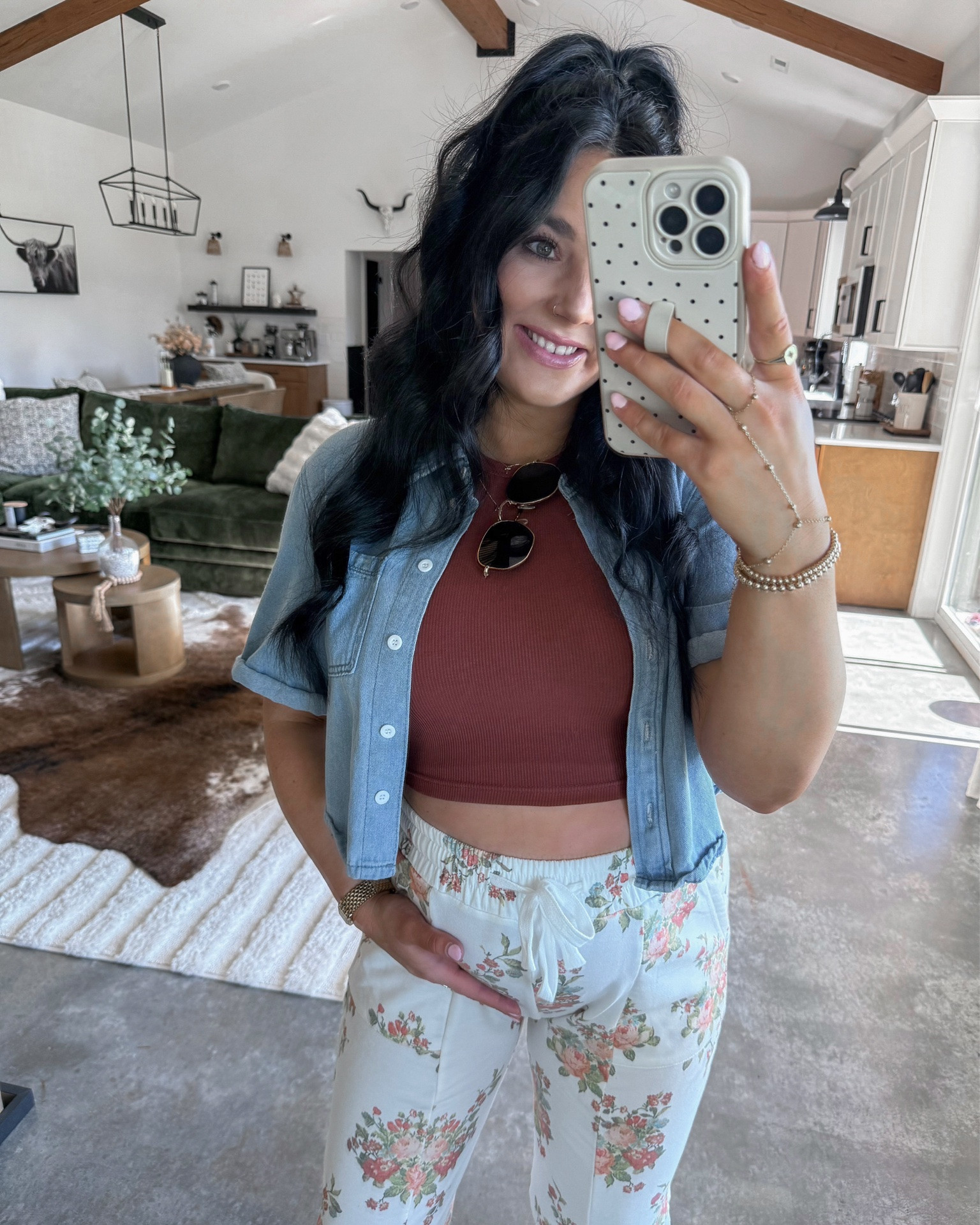 Comfy Bump Friendly Outfit 🤍

Tank Top - xs (01# caramel option)
Denim Top - small (light blue option)
Sweatpants - small (03# apricot option)

Comfy & cute (& bump friendly too!) Shared these jogger sweatpants recently in the polka dot version and had to get the floral print for spring & summer! Love how lightweight they are and they come in so many print options!  Paired it with this rust colored tank top, this denim short sleeve cropped button down & my platform Steve Madden sandals!

#LTKootd #LTKSeasonal #LTKBump