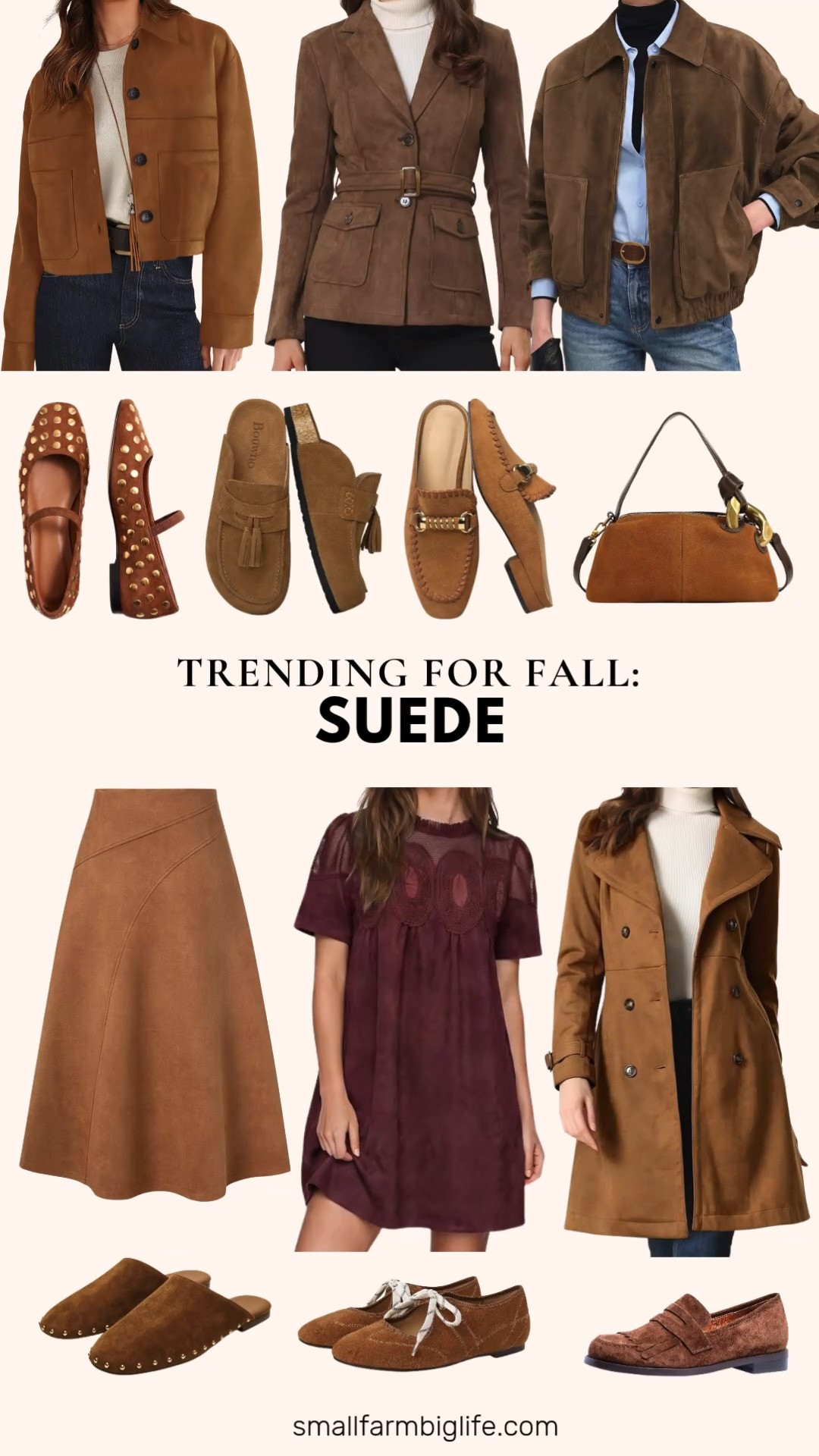 Fall's favorite texture is officially suede, and I'm rounding up every piece worth adding to your closet this season.

Start with the shoes: light brown suede clogs with tassel fringe and a genuine leather mule silhouette give you all day comfort with a cork footbed and real arch support. Pair them with brown studded mules for an easy slip on that still feels dressy, or go classic with brown studded mary jane flats and square toe ballet flats with a studded strap for a little edge. A pair of brown suede fringe loafers and light brown buckle mules round out the easy everyday options, plus a lace up mary jane style ballet flat with a soft insole for all day wear.

For layering, a caramel brown faux suede cropped jacket is the piece I keep reaching for: lightweight, oversized, with patch pockets for that easy transitional feel. If you want more coverage, the dark brown faux suede belted blazer works double duty as a work jacket, and the light brown faux suede trench coat with its classic double breasted, belted silhouette is the fall coat I keep coming back to. There's also a brown faux suede motorcycle style jacket if you want something with a little more edge.

Finish the look with a light brown high waist suede A line midi skirt (hidden back zip, so comfortable), a burgundy faux suede lace patchwork mini dress for date night, and a light brown faux suede top handle shoulder bag with a detachable crossbody strap and charm.

#falloutfits #suedeseason #fallfashion #amazonfashion #amazonfinds #founditonamazon #amazonmusthaves 

 #LTKootd #LTKOver40 #LTKWorkwear