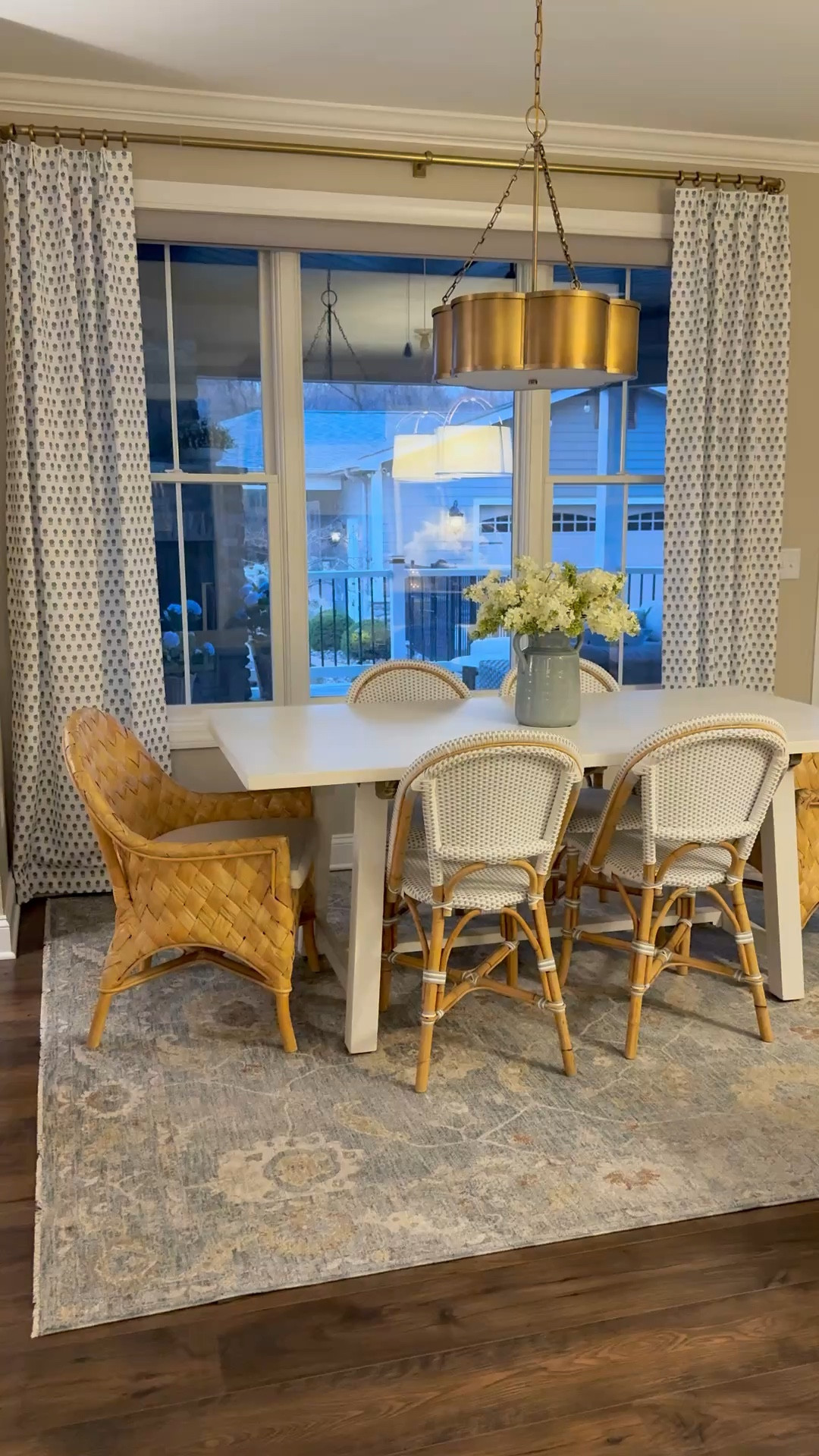 Our kitchen table chairs, curtains, light fixture and more! These end chairs were out of stock for years but are finally back! From Wayfair. The table is old and no longer available. It was a gray wood color but I painted it white. Also linking our curtains hardware which I get asked about frequently  

#LTKHome