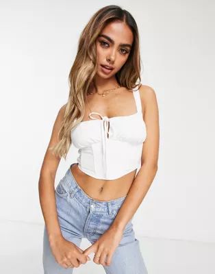 Pull&Bear rustic tie front corset top in white | ASOS (Global)