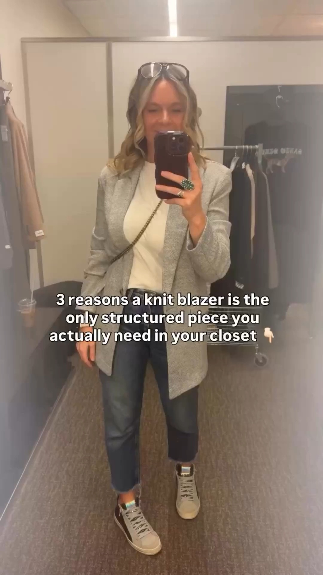 A knit blazer is the only structured piece you actually need — here’s why 👇

1) It gives you the polish of a blazer with the comfort of a sweater. No stiff shoulders, no dry cleaning, no overthinking it.

2) It works with everything. White tee and jeans for a casual day, a silk cami and trousers for a night out — same blazer, completely different vibe.

3) It’s the easiest way to make basics look intentional. Throw it over literally anything and the outfit looks like you planned it.

OOTD for a morning of setting up a fitting room for one of our guy clients 🙋‍♂️ All pieces from my own closet — none of these are still in stores but I’ve linked the closest versions because this formula is too good not to share. Everything shoppable below! 👇

Comment SHOP below to receive a DM with the link to this post on our LTK ⬇ https://liketk.it/62Dbm #ltkover40 #ltkootd #ltkdayinmylife