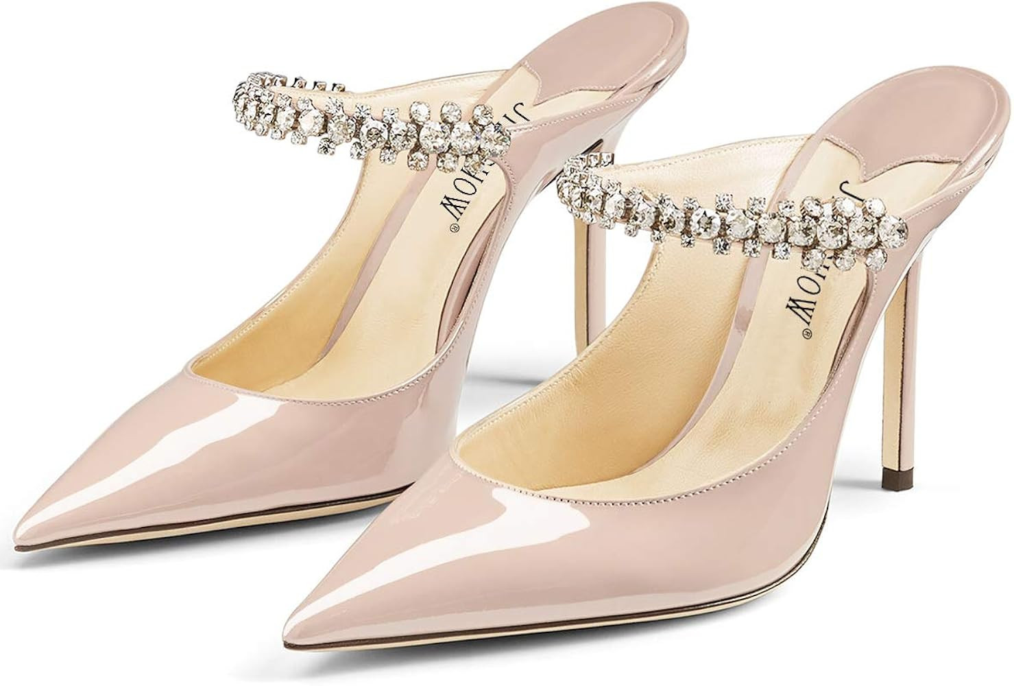 Jimishow High Heels Mules For Woman Mary Jane Heel Sandals Rhinestone Mule Sandals Strappy Pointy Cl | Amazon (US)
