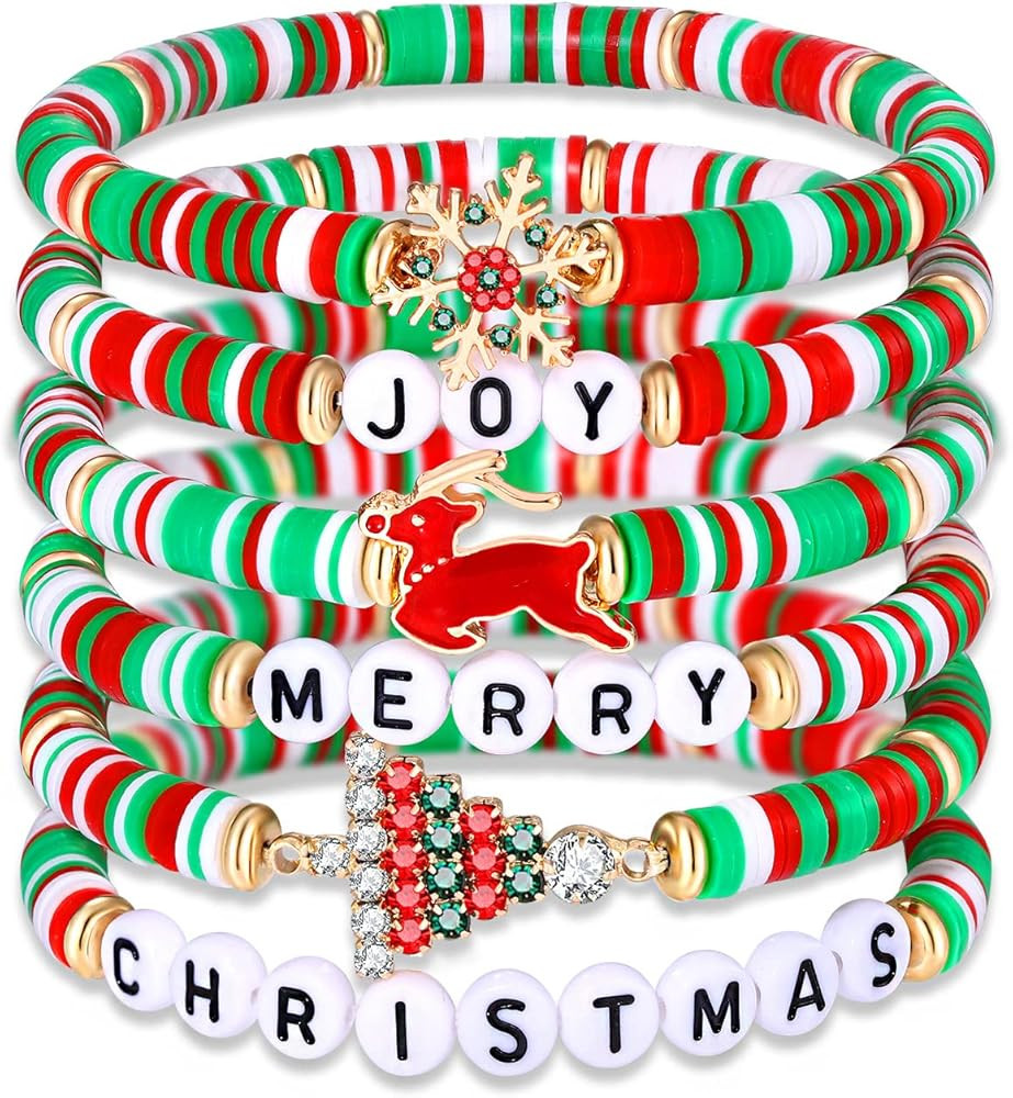 XOCARTIGE Surfer Heishi Bracelets for Women Stackable Rainbow Vinyl Disc Clay Beaded Stretch Brac... | Amazon (US)