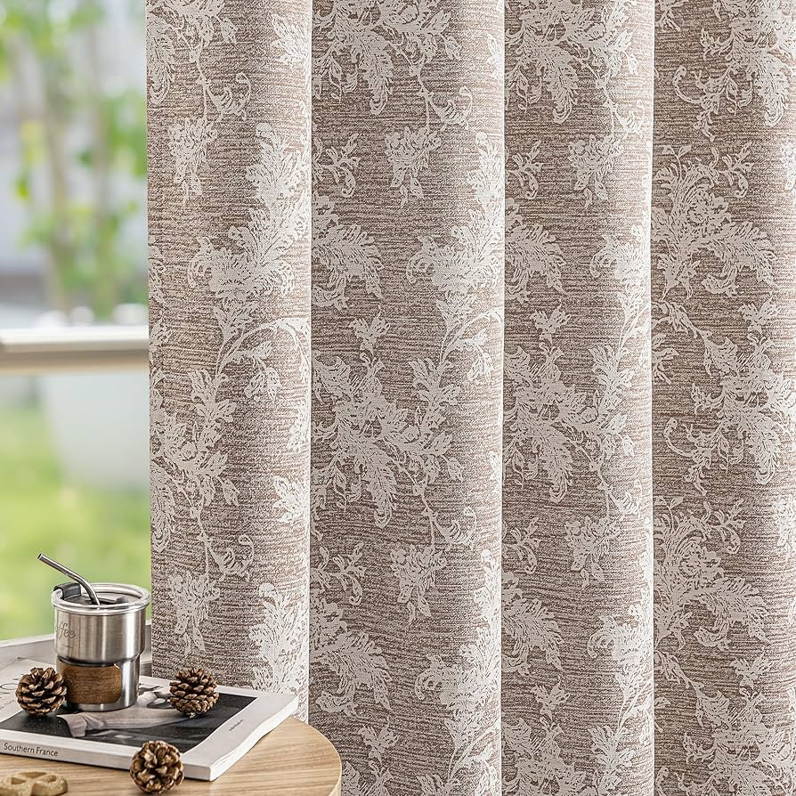 FMFUNCTEX Rust Brown Floral Jacquard Blackout Curtains 84 Inches Long for Bedroom, Scroll Flower ... | Amazon (US)