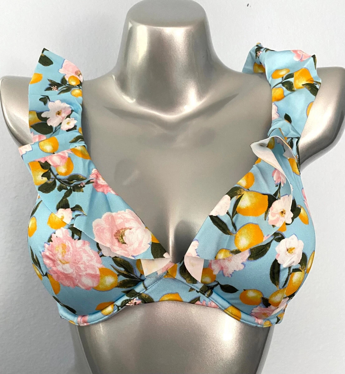 Victorias Secret Blue Floral Lemon Ruffled Underwire Swim Bikini Top  | eBay | eBay US