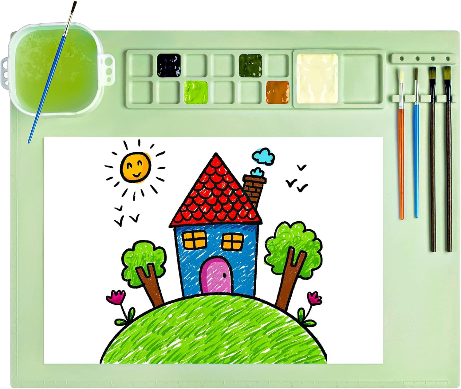 Silicone Painting Mat, Silicone Art Mat with Cup, Silicone Craft Mat with Paint Brush Cleaner Too... | Amazon (US)