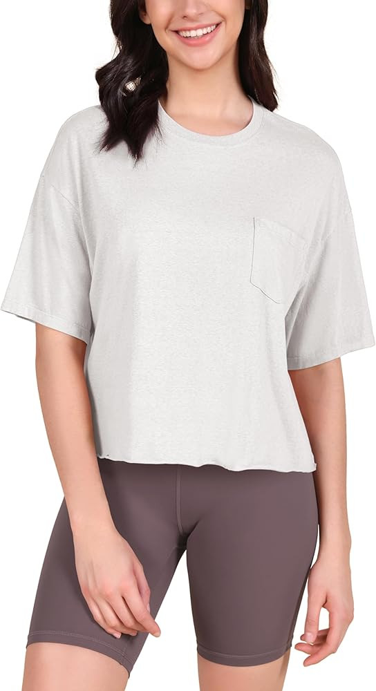 ODODOS Recycled Cotton Short Sleeve Tee Shirts for Women Washed Crew Neck Roll Hem Drop Shoulder ... | Amazon (US)