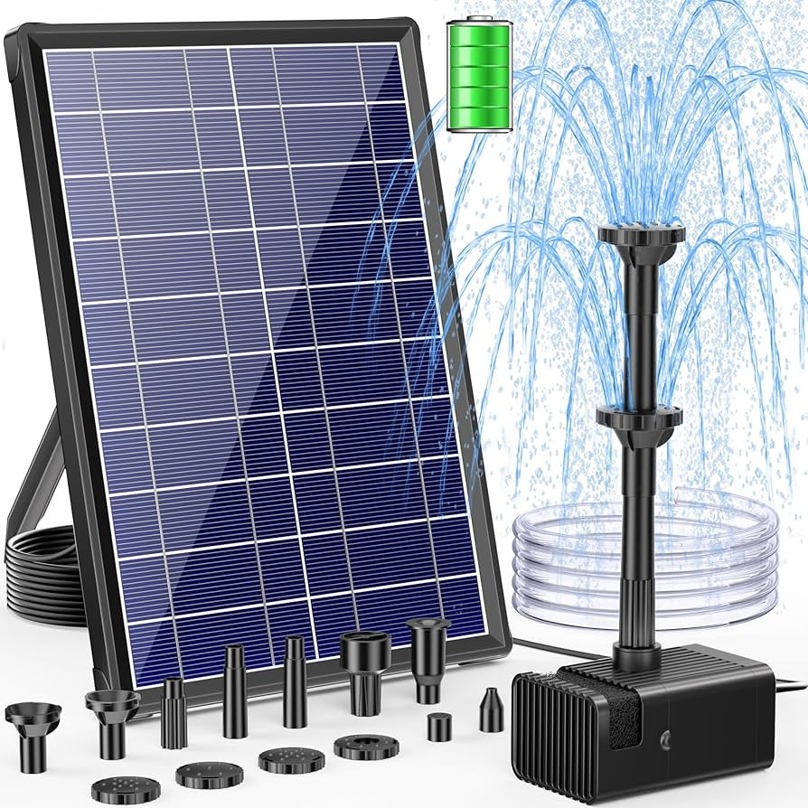 POPOSOAP Solar Fountain Pump with 3600mAh Battery Backup, 8W Solar Powered Bird Bath Fountain wit... | Amazon (US)