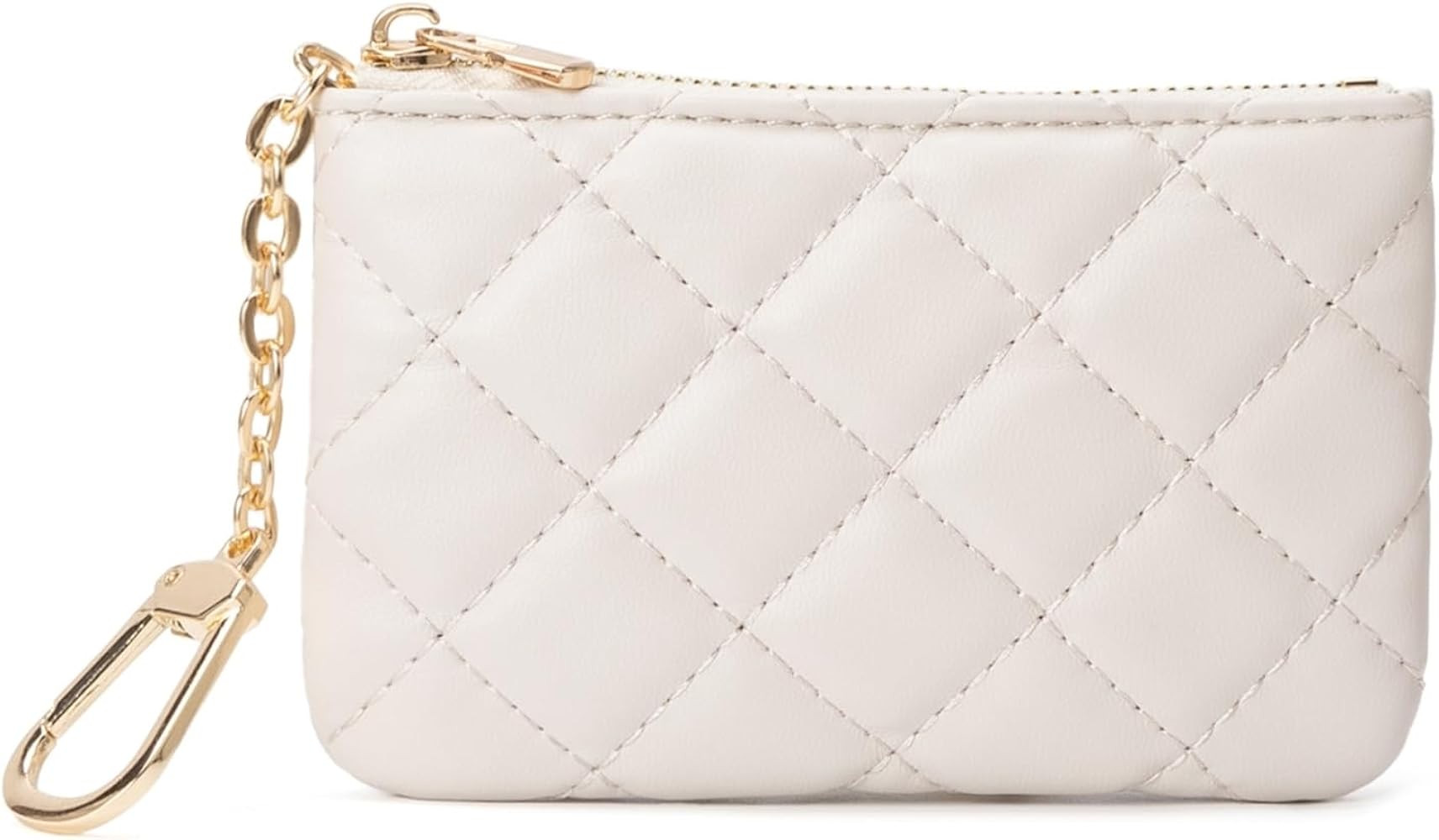 Quilted Leather Coin Purse with Keychain - Small Coin Pouch Key Pouch Small Card Holder Keychain ... | Amazon (US)