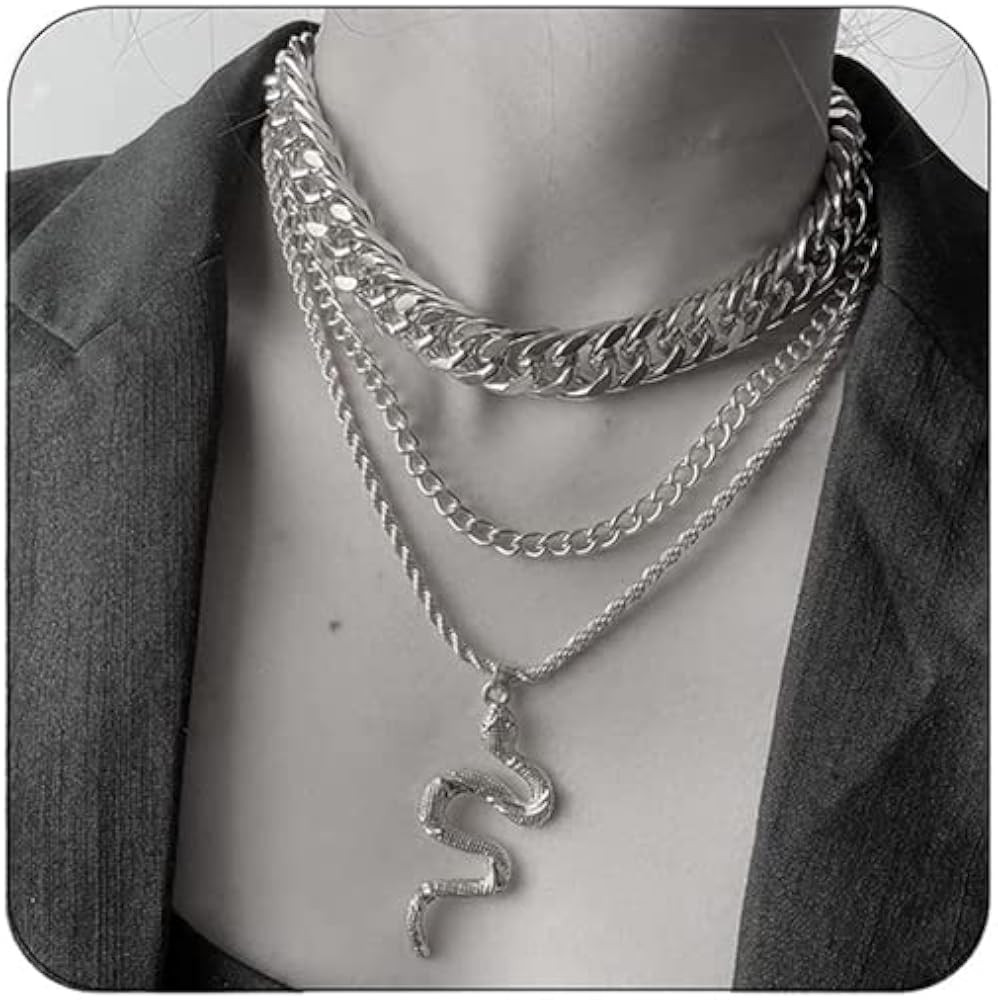Gold Snake Layered Chunky Necklace Silver Dainty Snake Pendant Multilayered Long Chain Bohemian C... | Amazon (CA)