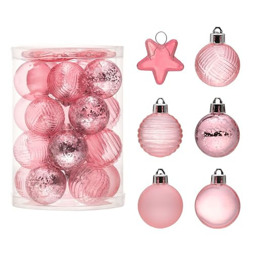 DecorbyHannah Mini Pink Christmas Ornaments Set,25ct 40mm Small Clear Christmas Tree Ornaments Decorations,Shatterproof Plastic Ball Ornaments for Christmas Tree for Xmas,Valentine,Wedding,Spring | Amazon (US)