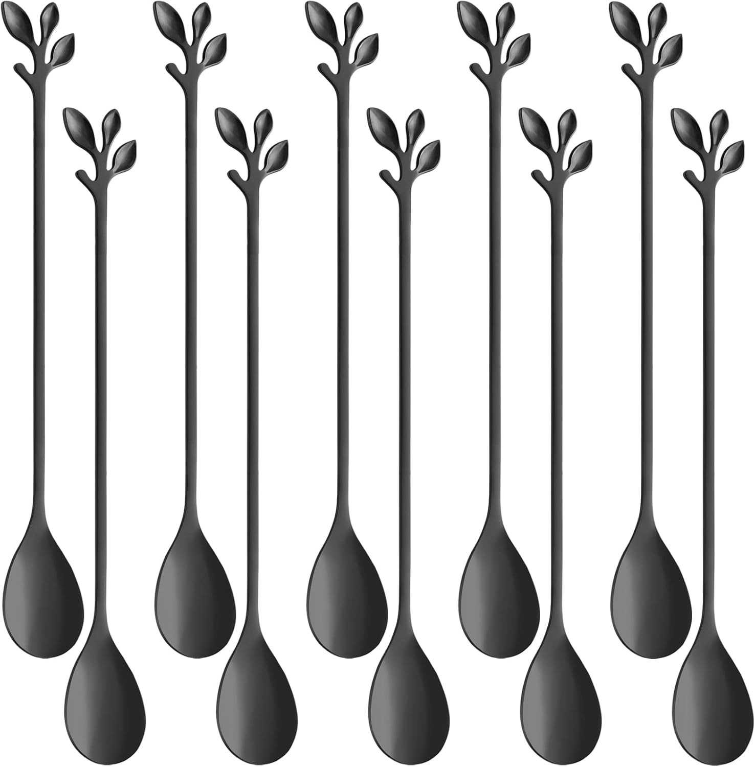AnSaw Leaf Handle Teaspoons,7.4" Black Long Coffee Stirrers,Stainless Steel Coffee Stir Spoon, Se... | Amazon (US)