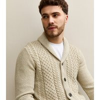 Men's Oatmeal Regular Cable Knit Cardigan Jack & Jones New Look | New Look (UK)