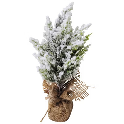 Northlight Heavily Flocked Pine Tree in Burlap Base Christmas Decoration - 9.5" | Target