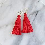 Red Tassel Earrings on Gold-Plated Ear Wires 3 Inches Long Birthday Gift for Women | Amazon (US)
