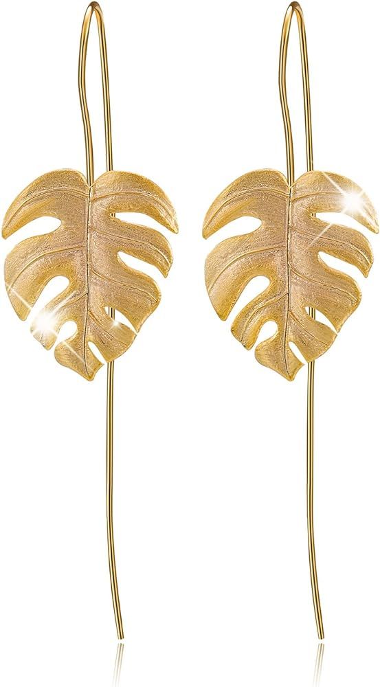 Amazon.com: Lotus Fun S925 Sterling Silver Drop Earrings Monstera Leaves Dangle Earring for Women... | Amazon (US)