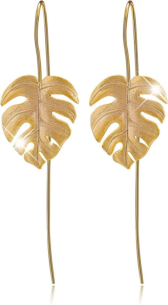 Amazon.com: Lotus Fun S925 Sterling Silver Drop Earrings Monstera Leaves Dangle Earring for Women... | Amazon (US)