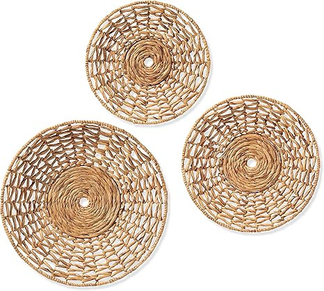 Artera Woven Wall Basket Decor - Set of 3 Oversized, Hanging Natural Wicker Seagrass Flat Baskets... | Amazon (US)