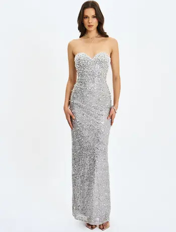 Miss Circle Noelle Sequin Pearl-Embellished Sweetheart Maxi Dress | Nordstrom | Nordstrom