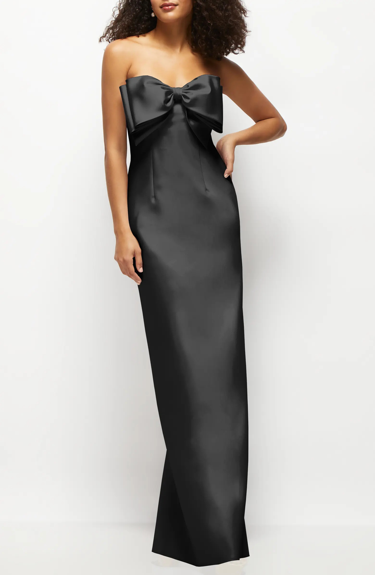 Bow Detail Strapless Satin Twill Column Gown | Nordstrom