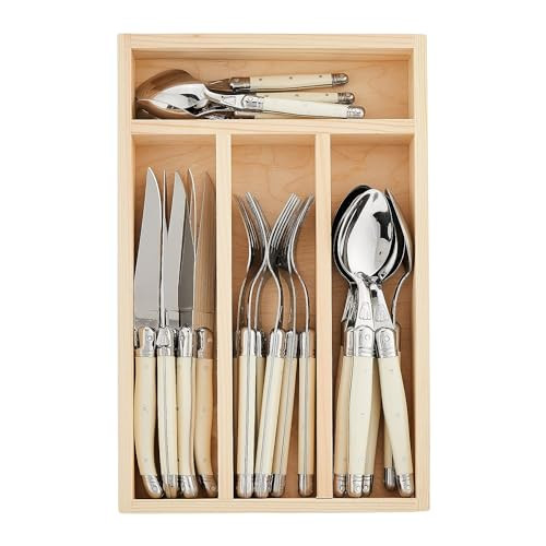 Jean Dubost JD07-13152.IVO 24 Piece Everyday Flatware Set With Handles In a Tray, Ivory | Amazon (US)