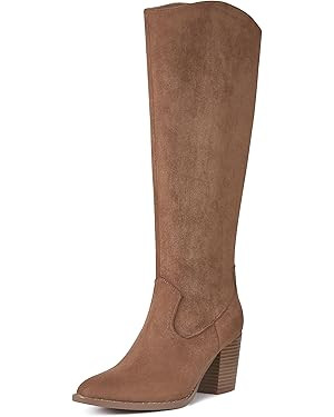 MeiLuSi Womens Knee High Boots Pointed Toe Suede Boots Chunky Heel Faux Slouchy Boots Wide Calf T... | Amazon (US)