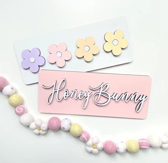 Flower Shelfie Sign | Honey Bunny Shelfie Sign | 3d Spring Sign | Bookshelf Decor | Kids Bookshel... | Etsy (US)