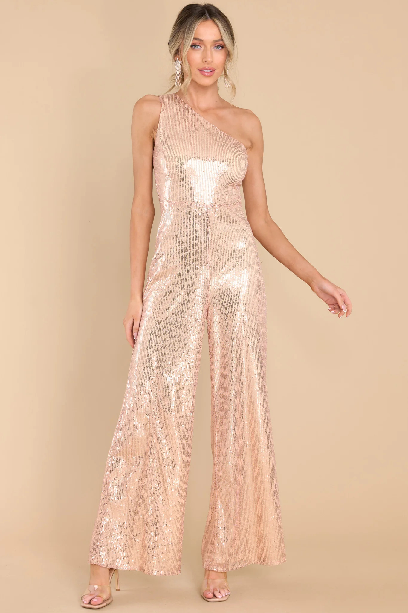 Destined For Fame Rose Gold Sequin Jumpsuit | Red Dress 