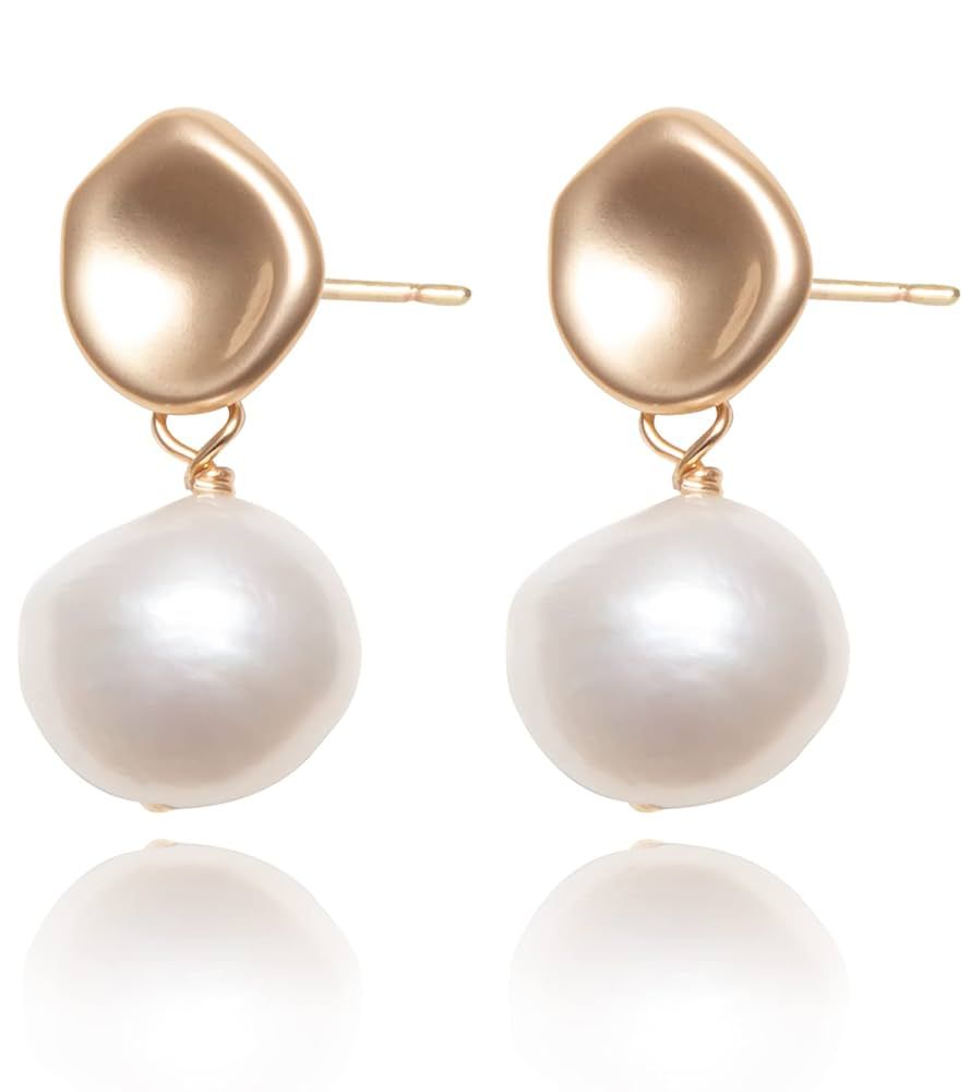 Baroque Pearls Earring Natural Freshwater Pearls Dangle Earrings Gold Pearl Drop Earrings Jewelry... | Amazon (US)