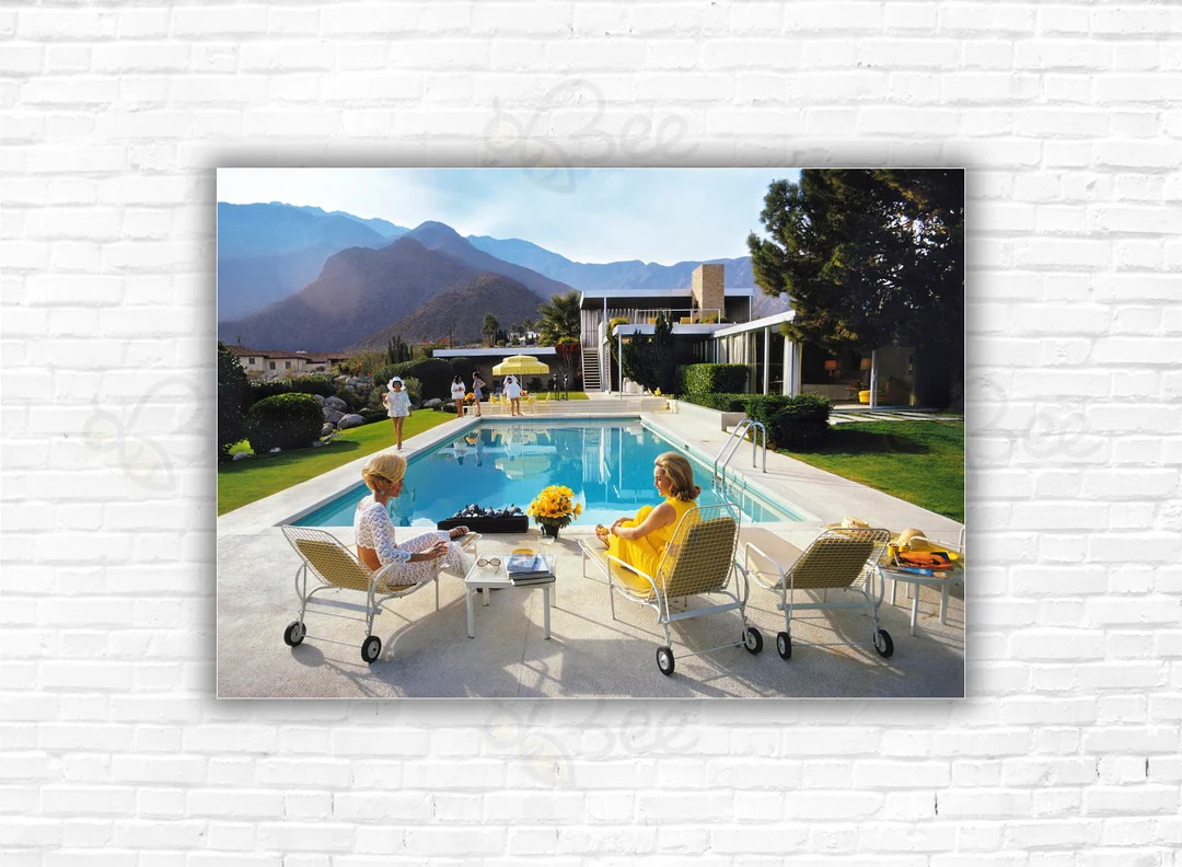 Slim Aarons Poolside Glamour Print/Poster: Lita Baron & Nelda Linsk at Edgar Kaufmann house by Ri... | Etsy (US)
