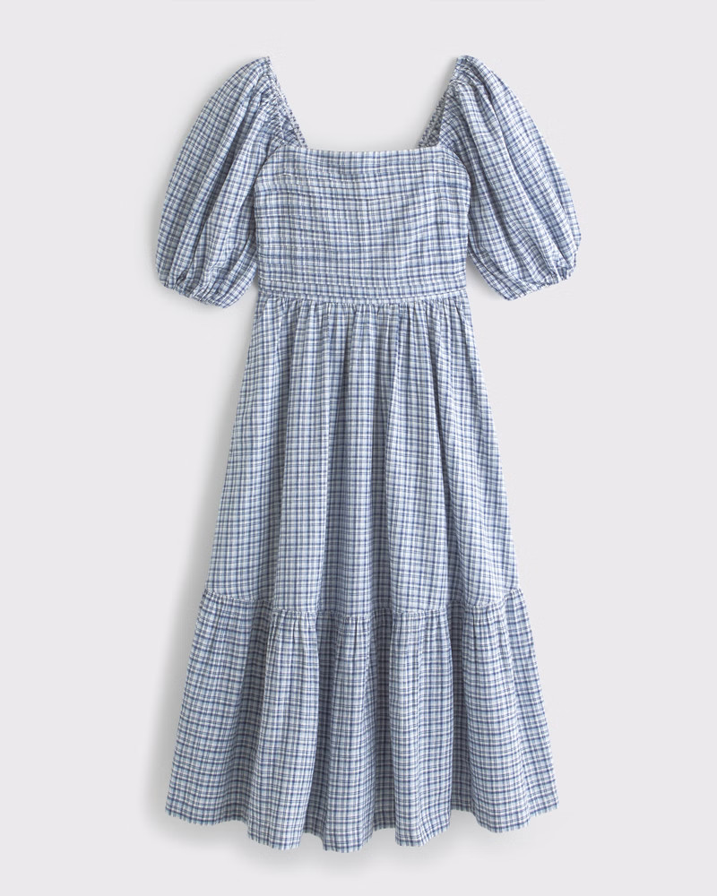 Women's The A&F Emerson Linen-Blend Puff Sleeve Midi Dress | Women's Dresses & Jumpsuits | Abercr... | Abercrombie & Fitch (US)