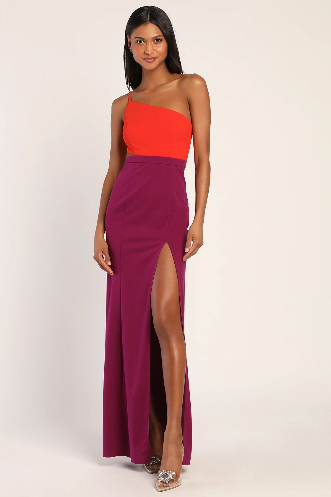 Pure Chic Red and Purple Asymmetrical One-Shoulder Maxi Dress | Lulus (US)