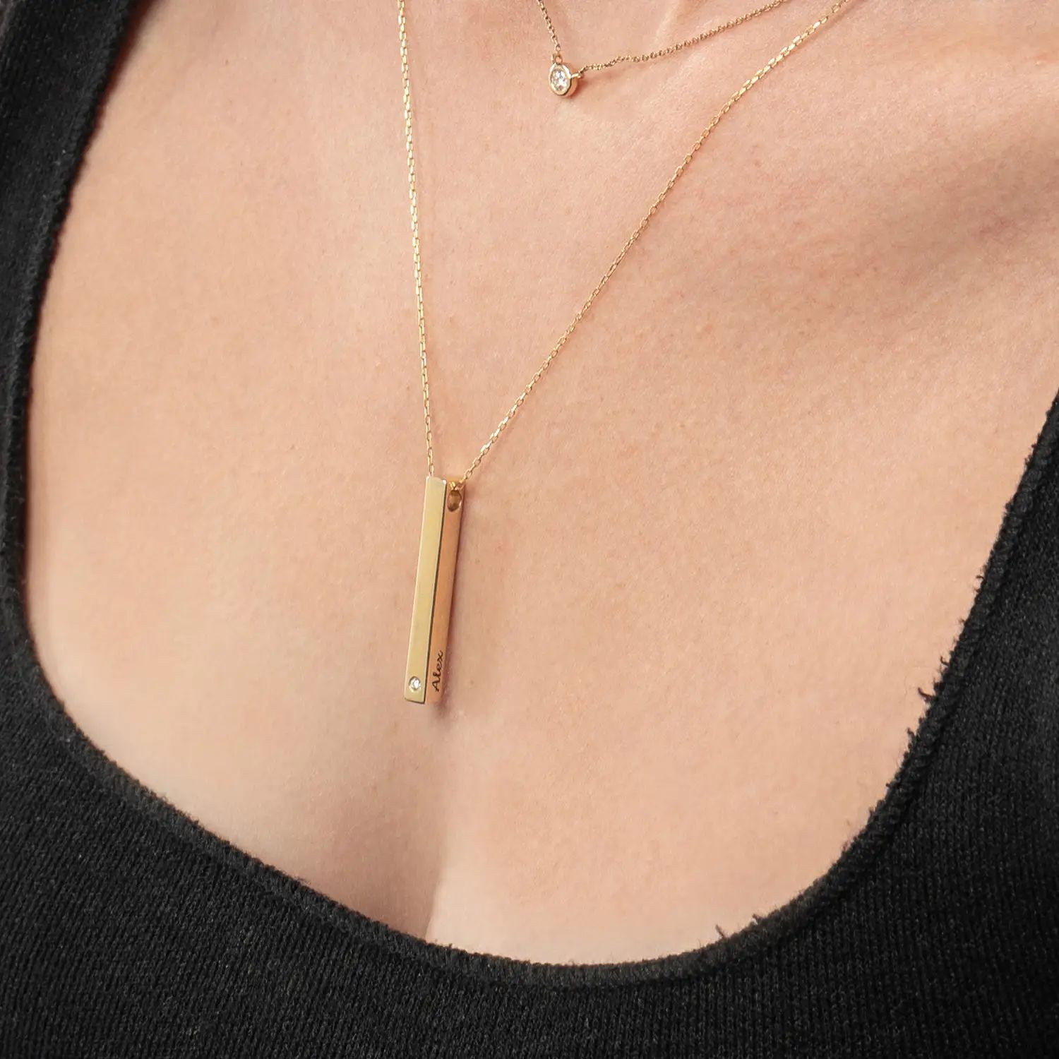 Pillar Bar Necklace with Diamond - 14k Solid Gold | Oak & Luna (US)