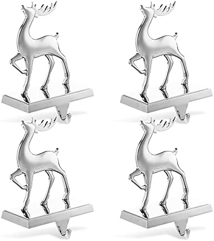 4 Pieces Christmas Reindeer Stocking Holder Christmas Deer Stocking Hanger Silver Metal Mantel Ho... | Amazon (CA)