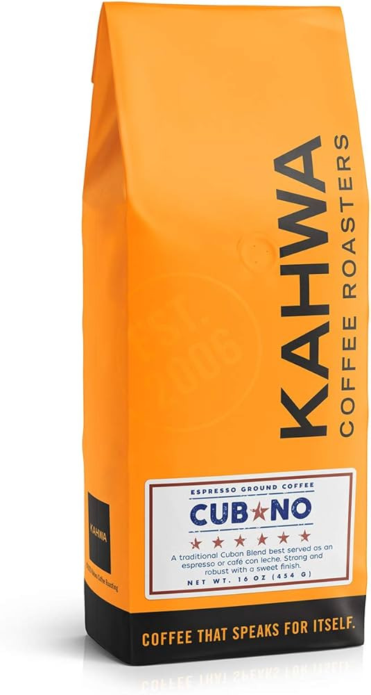 Kahwa Cuban Coffee Grounds, Cubano Dark Roast Espresso Blend, Ground Coffee, 1 lb Bag | Amazon (US)