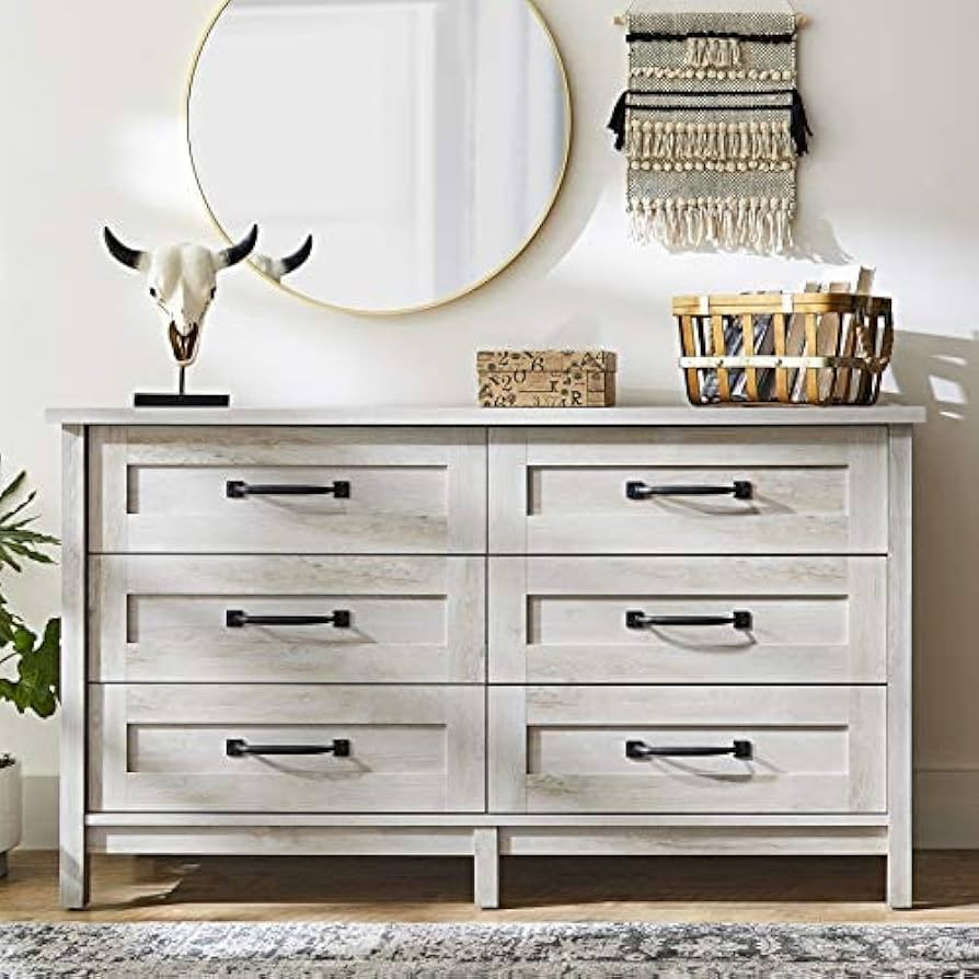 Better Homes & Gardens Modern Farmhouse 6-Drawer Dresser, Rustic White Finish | Amazon (US)
