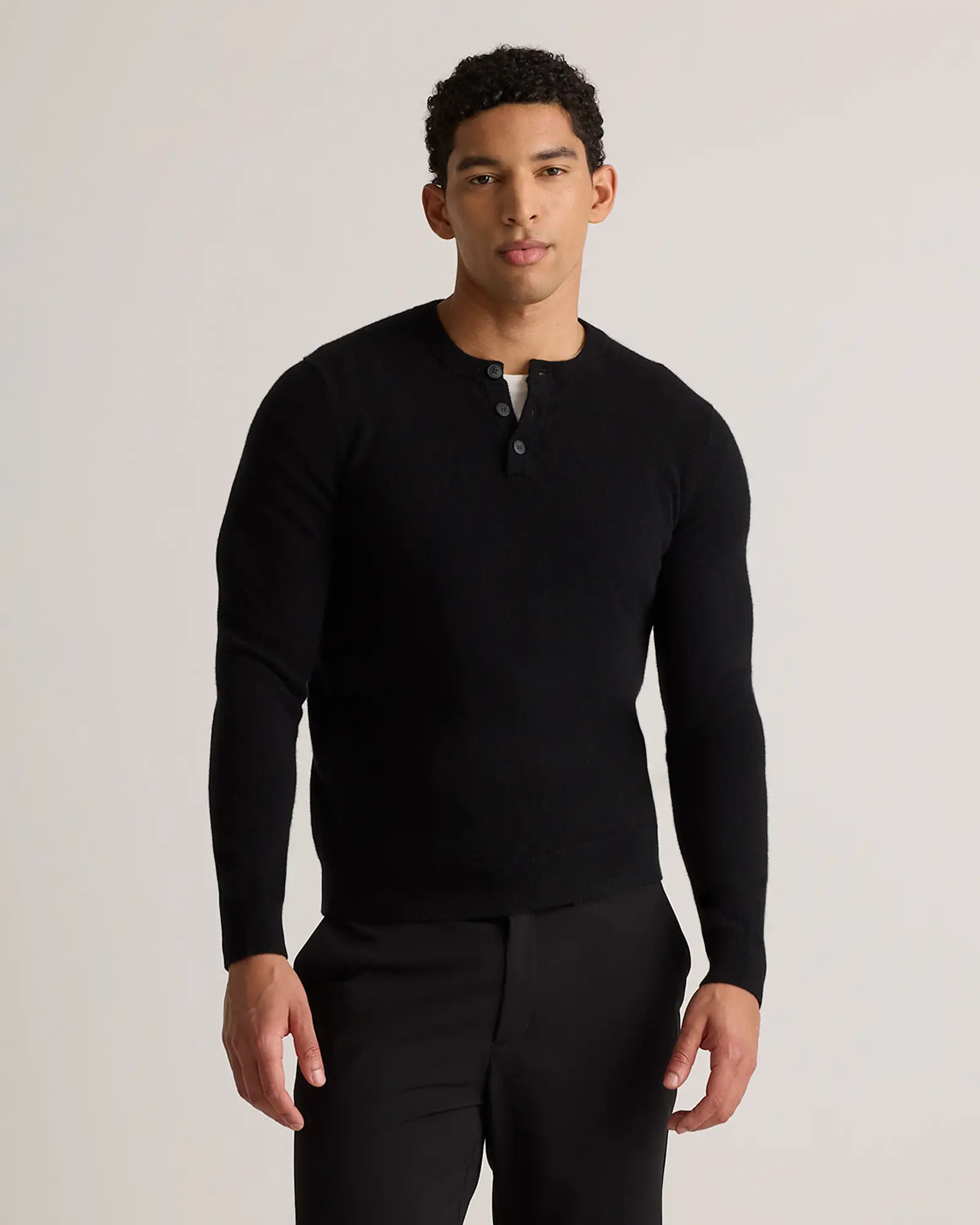 Mongolian Cashmere Henley Sweater in Black | Quince