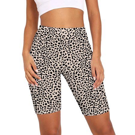Suefunskry Women Biker Shorts Leopard Soft High Waisted Yoga Cycling Workout Short Pants | Walmart (US)