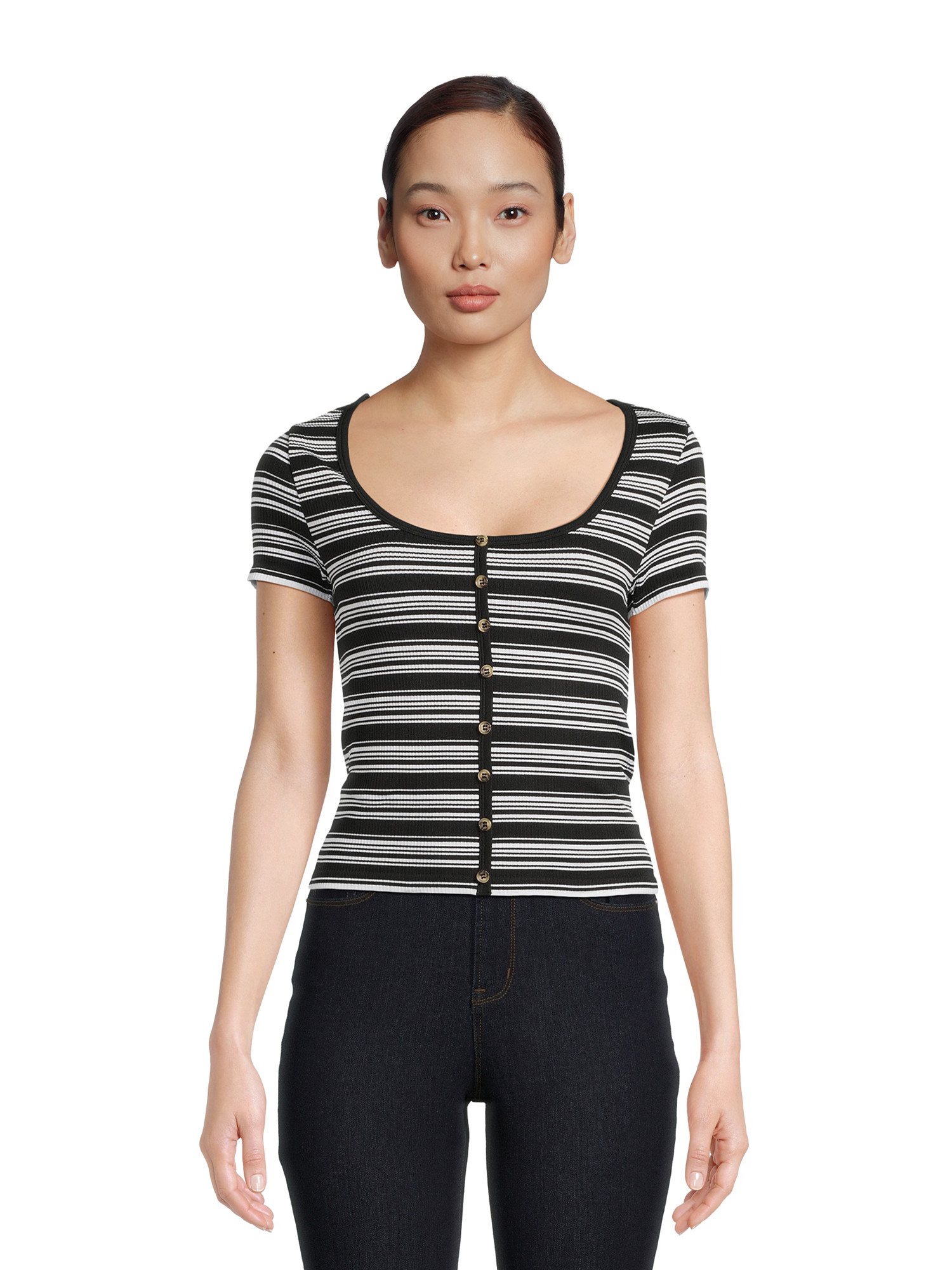 No Boundaries Juniors Seamless Button Front Tee | Walmart (US)