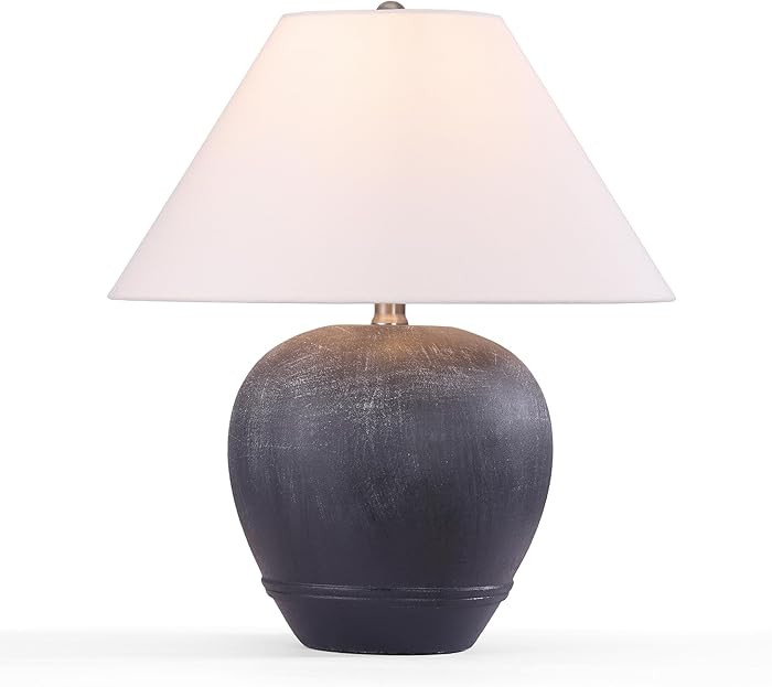 Farmhouse Ceramic Table Lamp, 18" Rustic Table Lamp with Linen Shade, Bedside Nightstand Lamps fo... | Amazon (US)