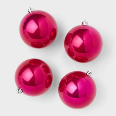 4pc Shatter-Resistant Opal Round Christmas Tree Ornament Set Pink - Wondershop™ | Target